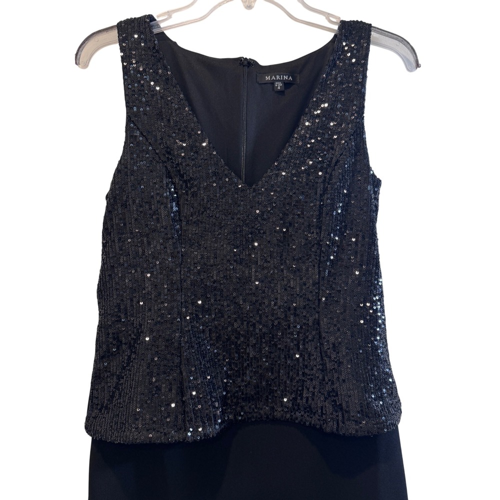 Marina Black Sequin Sleeveless Size 4 Dress Peplum Formal Party Wedding Guest